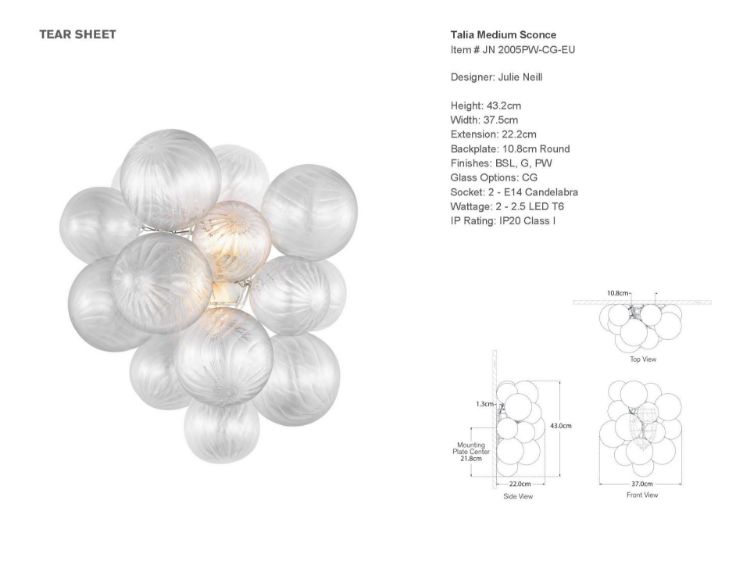 Picture of Talia Medium Sconce in Plaster White with Clear Swirled Glass