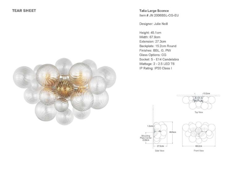 Picture of Talia Large Sconce in Burnished Silver Leaf with Clear Swirled Glass