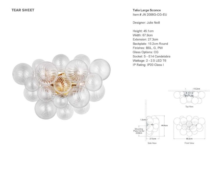 Picture of Talia Large Sconce in Gild with Clear Swirled Glass