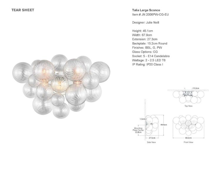 Picture of Talia Large Sconce in Plaster White with Clear Swirled Glass