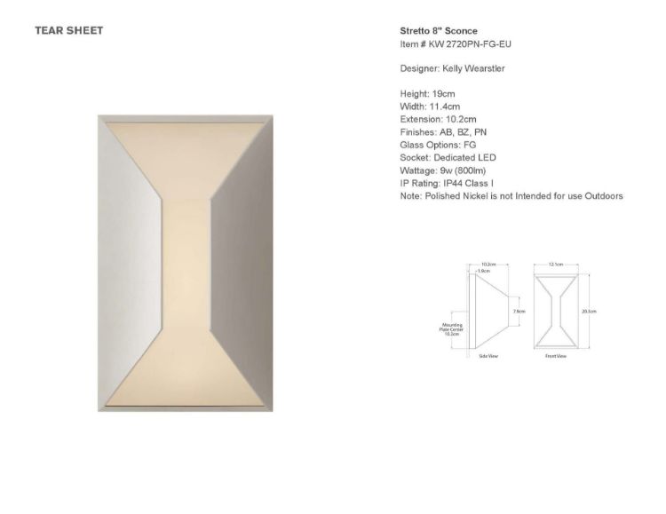 Picture of Stretto 8" Sconce in Polished Nickel with Frosted Glass