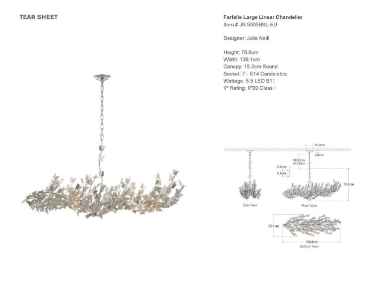 Picture of Farfalle Large Linear Chandelier in Burnished Silver Leaf