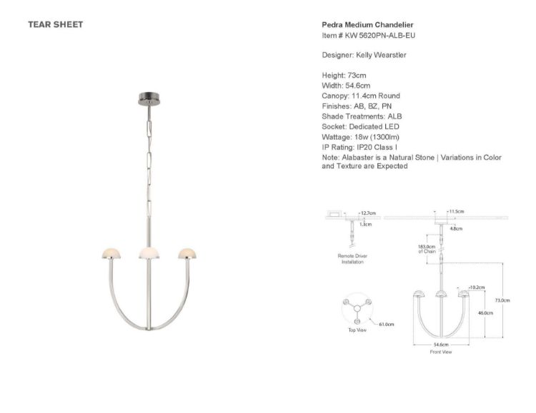 Picture of Pedra Medium Chandelier in Polished Nickel with Alabaster