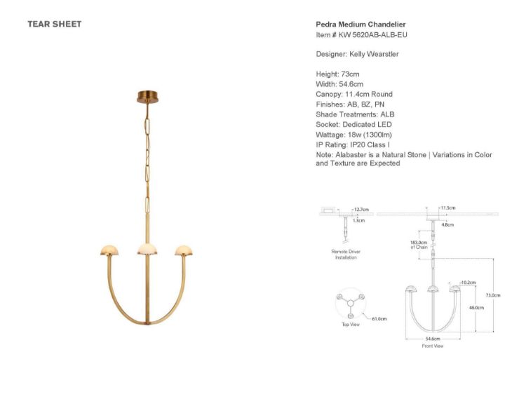 Picture of Pedra Medium Chandelier in Antique-Burnished Brass with Alabaster
