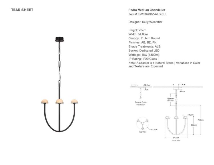 Picture of Pedra Medium Chandelier in Bronze with Alabaster