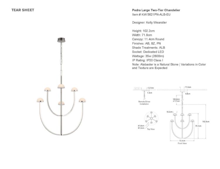 Picture of Pedra Large Two-Tier Chandelier in Polished Nickel with Alabaster