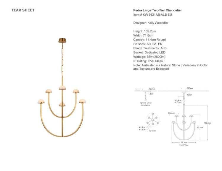 Picture of Pedra Large Two-Tier Chandelier in Antique-Burnished Brass with Alabaster