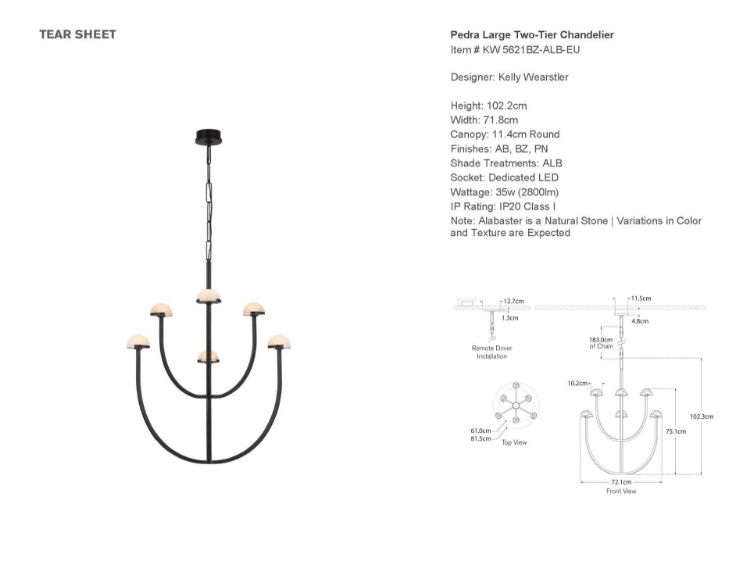 Picture of Pedra Large Two-Tier Chandelier in Bronze with Alabaster