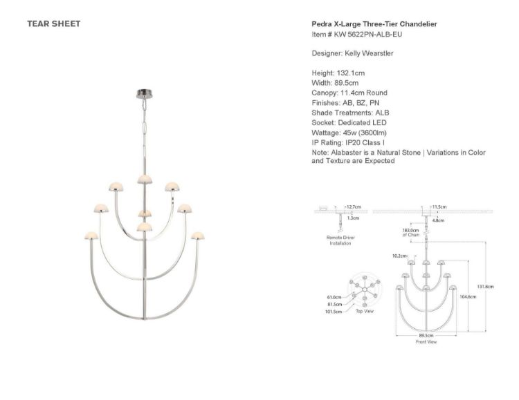Picture of Pedra X-Large Three-Tier Chandelier in Polished Nickel with Alabaster