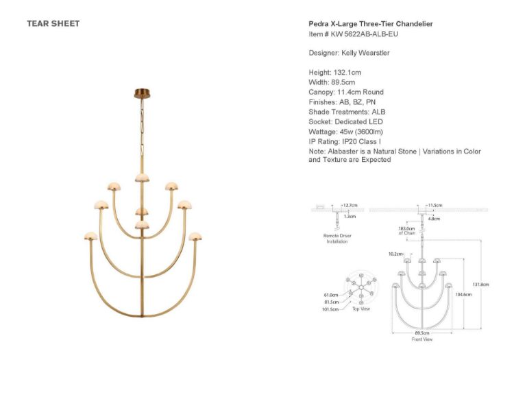 Picture of Pedra X-Large Three-Tier Chandelier in Antique-Burnished Brass with Alabaster