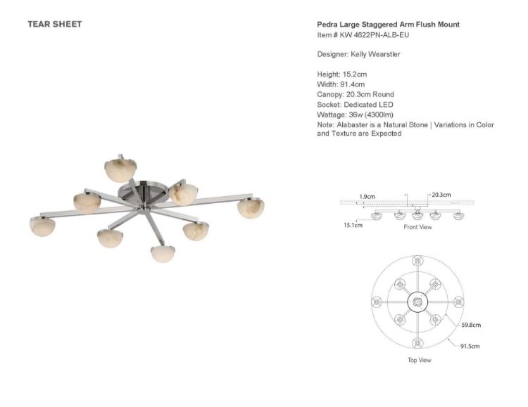 Picture of Pedra Large Staggered Arm Flush Mount in Polished Nickel with Alabaster