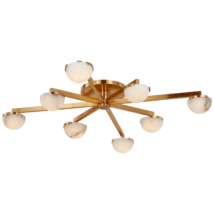 Picture of Pedra Large Staggered Arm Flush Mount in Antique-Burnished Brass with Alabaster