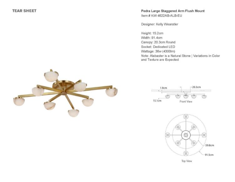 Picture of Pedra Large Staggered Arm Flush Mount in Antique-Burnished Brass with Alabaster