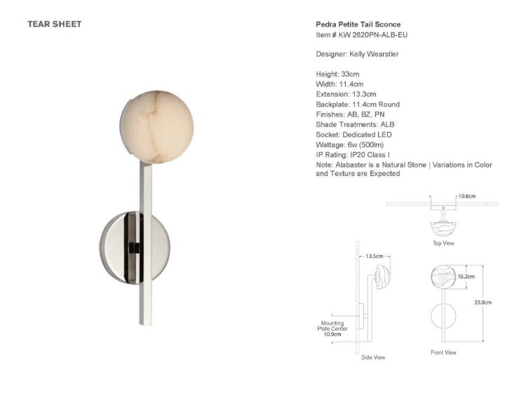 Picture of Pedra Petite Tail Sconce in Polished Nickel with Alabaster
