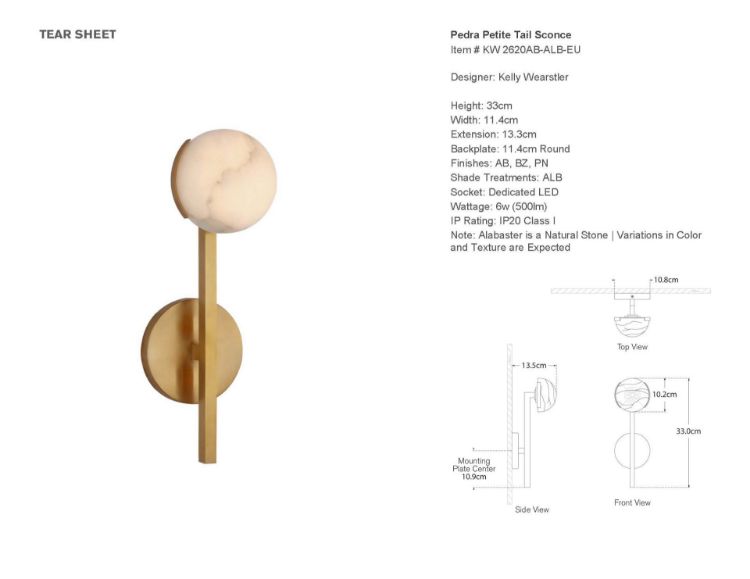Picture of Pedra Petite Tail Sconce in Antique-Burnished Brass with Alabaster