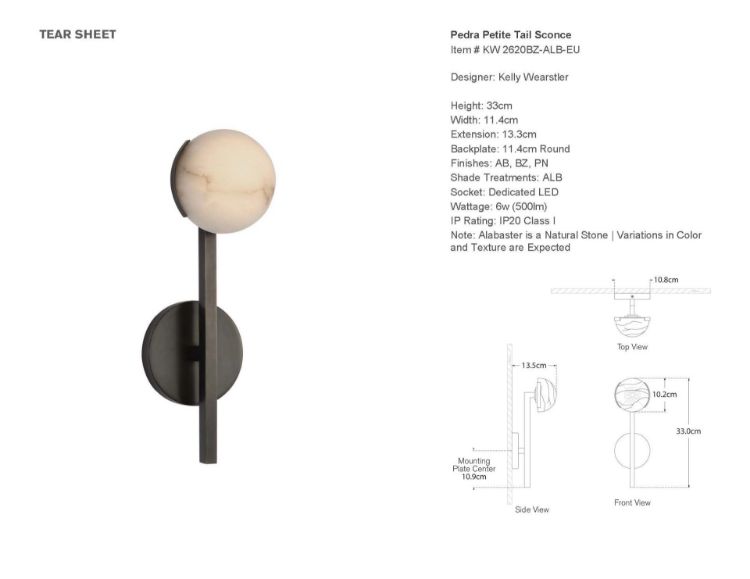 Picture of Pedra Petite Tail Sconce in Bronze with Alabaster