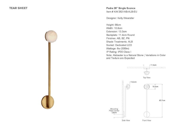 Picture of Pedra 26" Single Sconce in Antique-Burnished Brass with Alabaster
