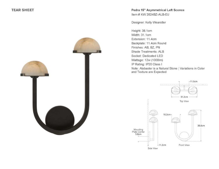 Picture of Pedra 15" Asymetrical Left Sconce in Bronze with Alabaster