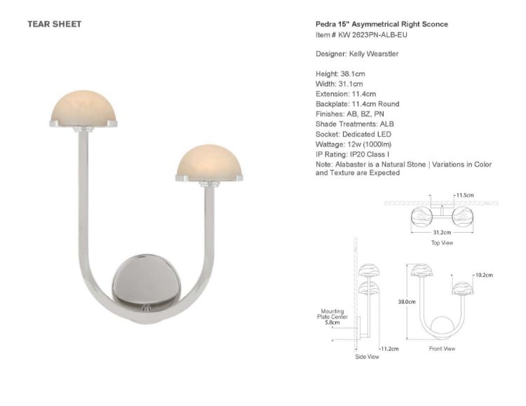 Picture of Pedra 15" Asymmetrical Right Sconce in Polished Nickel with Alabaster