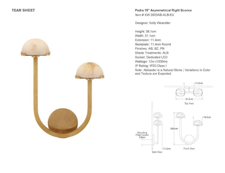 Picture of Pedra 15" Asymmetrical Right Sconce in Antique-Burnished Brass with Alabaster