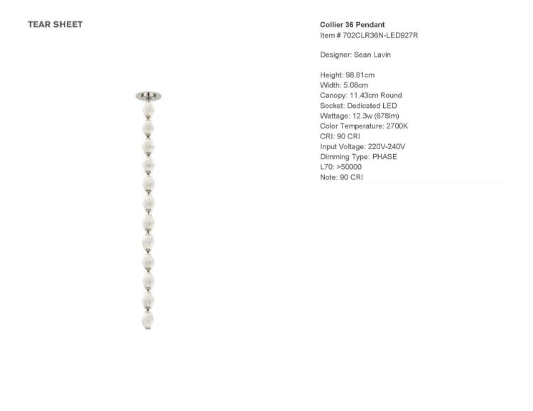 Picture of Collier 36 Pendant in Polished Nickel 2700K