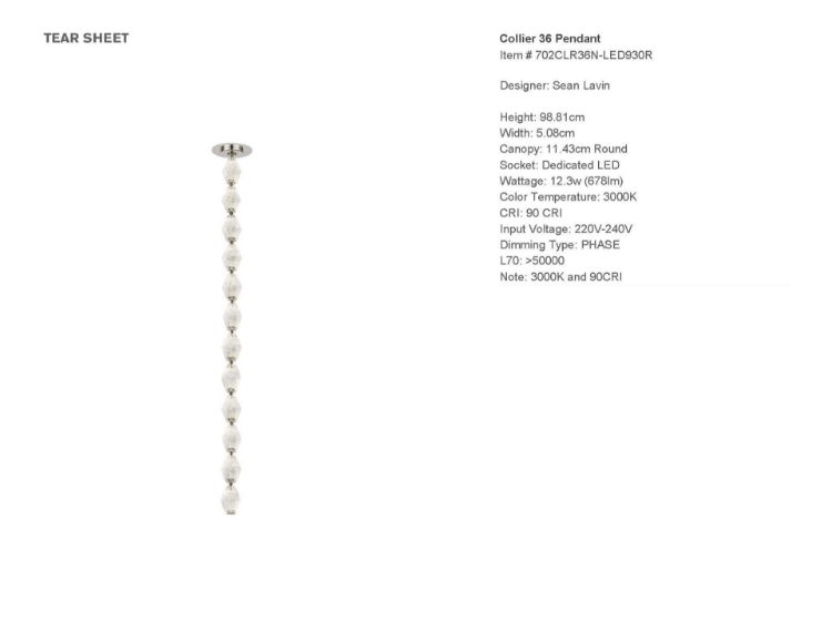 Picture of Collier 36 Pendant in Polished Nickel 3000K
