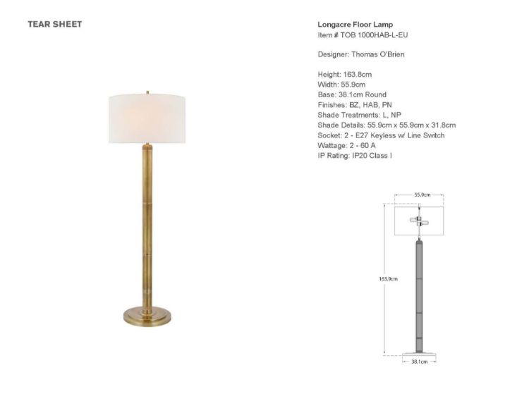 Picture of Longacre Floor Lamp in Hand-Rubbed Antique Brass with Linen Shade