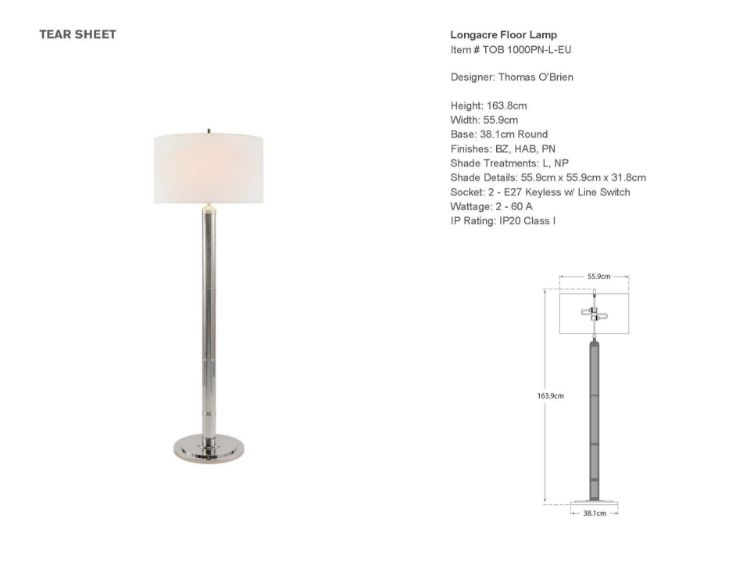Picture of Longacre Floor Lamp in Polished Nickel with Linen Shade