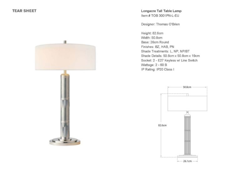 Picture of Longacre Tall Table Lamp in Polished Nickel with Linen Shade