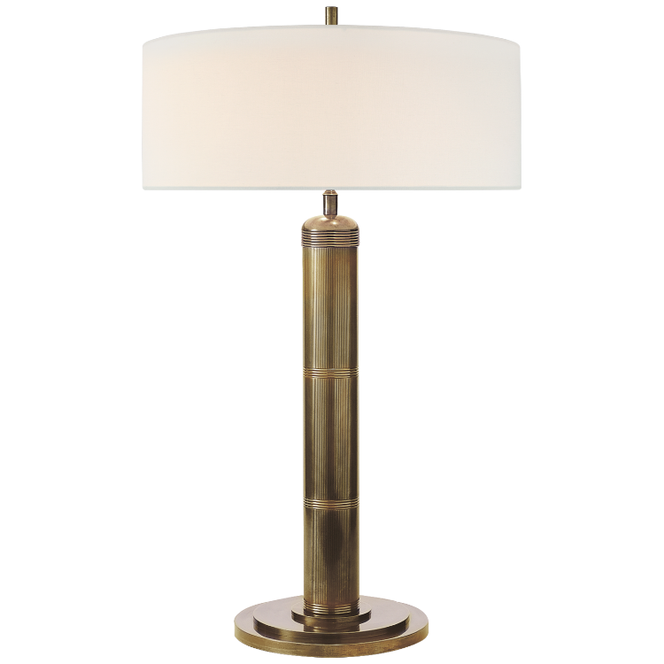 Picture of Longacre Tall Table Lamp in Hand-Rubbed Antique Brass with Linen Shade