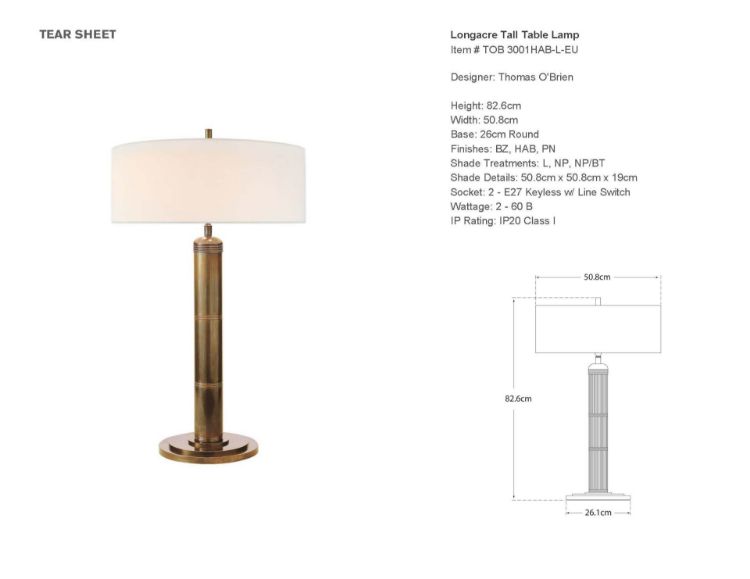 Picture of Longacre Tall Table Lamp in Hand-Rubbed Antique Brass with Linen Shade