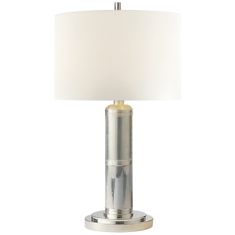 Picture of Longacre Small Table Lamp in Polished Nickel with Linen Shade