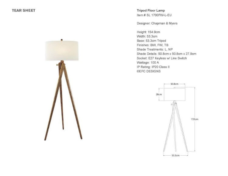 Picture of Tripod Floor Lamp in French Wax with Linen Shade