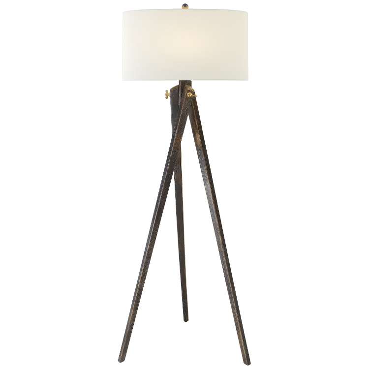 Picture of Tripod Floor Lamp in Tudor Brown with Linen Shade
