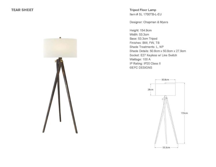Picture of Tripod Floor Lamp in Tudor Brown with Linen Shade