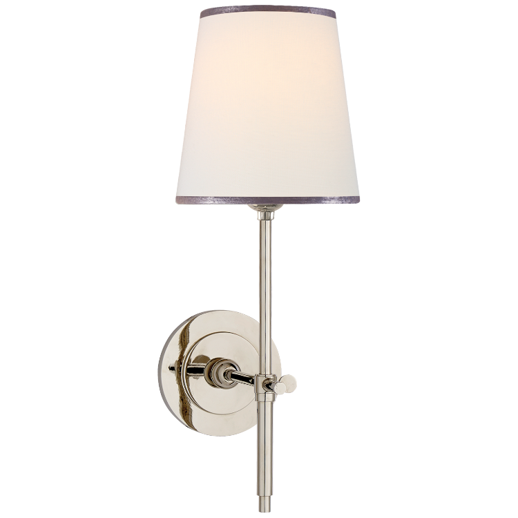 Picture of Bryant Sconce in Polished Nickel with Linen Shade with Silver Tape
