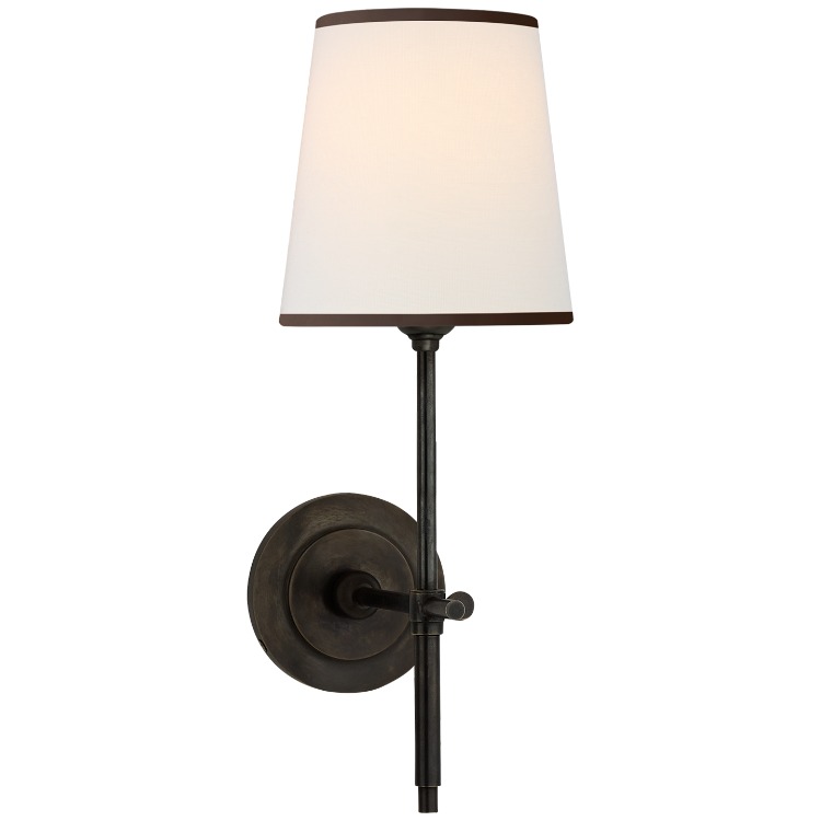 Picture of Bryant Sconce in Bronze with Linen Shade with Black tape