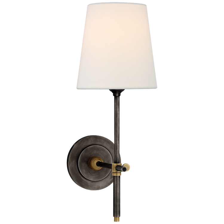 Picture of Bryant Sconce in Bronze and Hand-Rubbed Antique Brass with Linen Shade