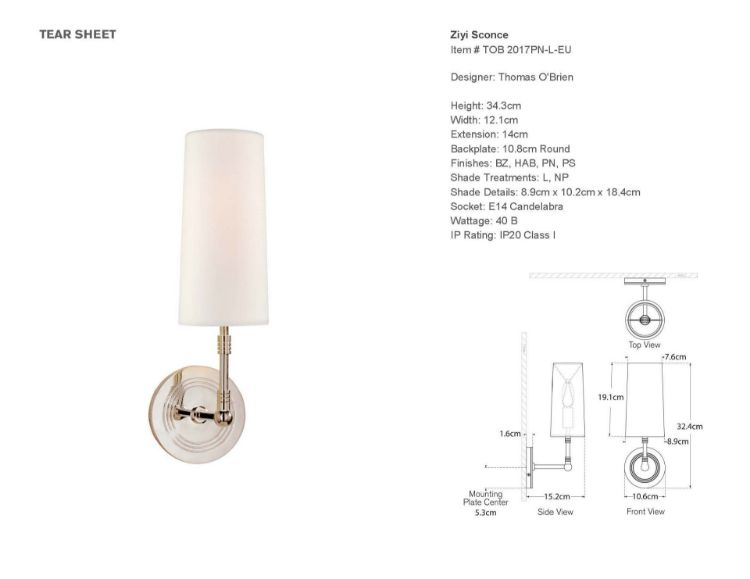 Picture of Ziyi Sconce in Polished Nickel with Linen Shade