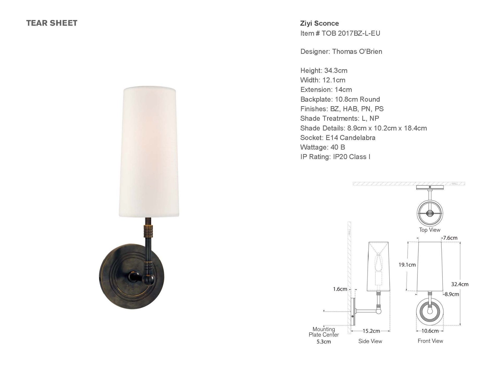 Ziyi Sconce in Bronze with Linen Shade - Lumiere