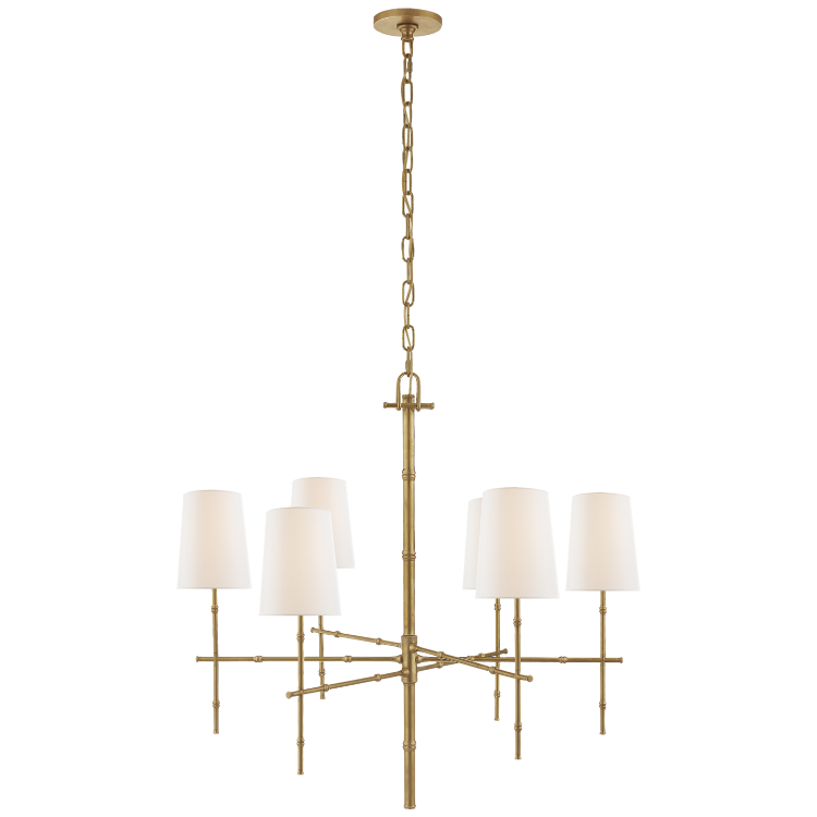 Picture of Grenol Medium Modern Bamboo Chandelier in Hand-Rubbed Antique Brass with Linen Shades