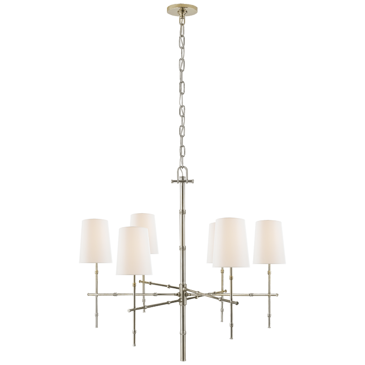 Picture of Grenol Medium Modern Bamboo Chandelier in Polished Nickel with Linen Shades