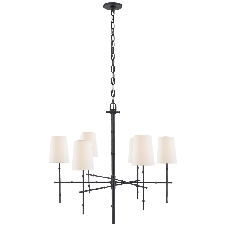 Picture of Grenol Medium Modern Bamboo Chandelier in Bronze with Linen Shades