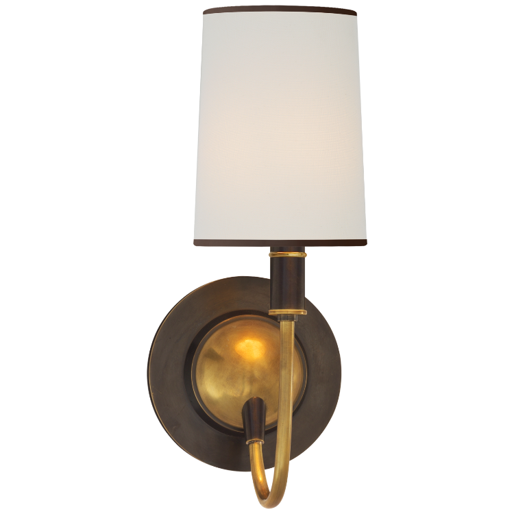 Picture of Elkins Sconce in Bronze and Hand-Rubbed Antique Brass with Linen Shade with Black Trim