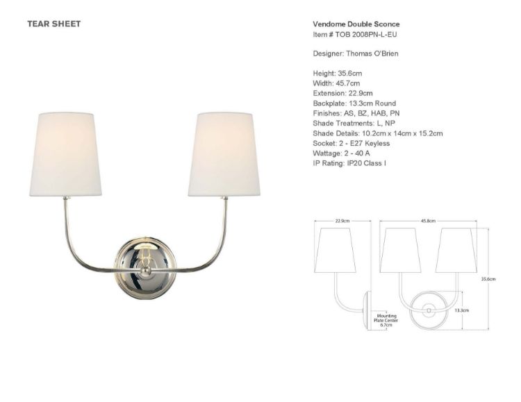 Picture of Vendome Double Sconce in Polished Nickel with Linen Shades