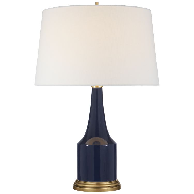Picture of Sawyer Table Lamp in Midnight Blue Porcelain with Linen Shade
