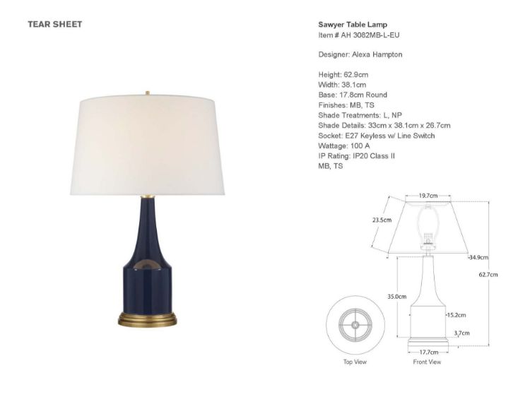 Picture of Sawyer Table Lamp in Midnight Blue Porcelain with Linen Shade
