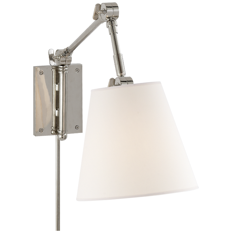 Picture of Graves Pivoting Sconce in Polished Nickel with Linen Shade