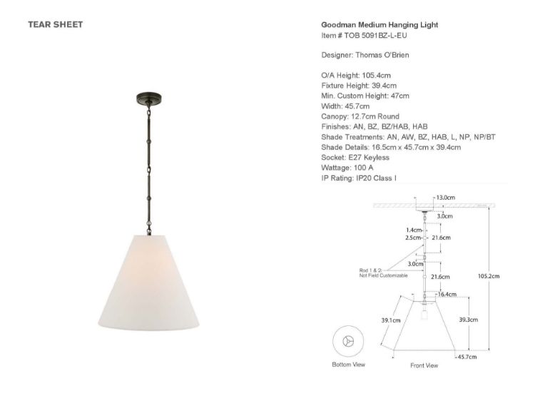 Picture of Goodman Medium Hanging Light in Bronze with Linen Shade