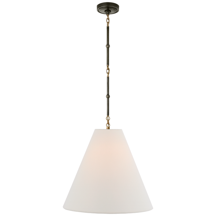 Picture of Goodman Medium Hanging Light in Bronze and Hand-Rubbed Antique Brass with Linen Shade